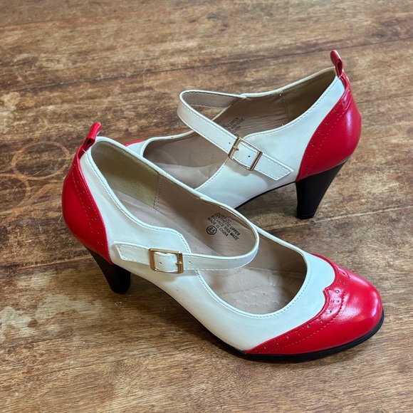 Chase + Chloe Red and White Mary Jane Heels - Picture 4 of 8